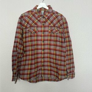 Stio Men's Plaid Button-Down Shirt in Red, Yellow & Tan